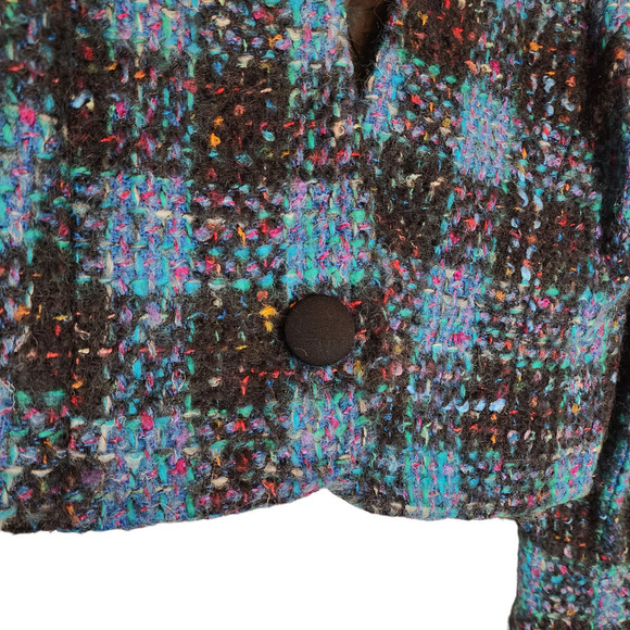 Vintage Cropped Tweed Jacket Ann Taylor Jewel Plaid Jacket Tweed Vivid - Picture 4 of 11